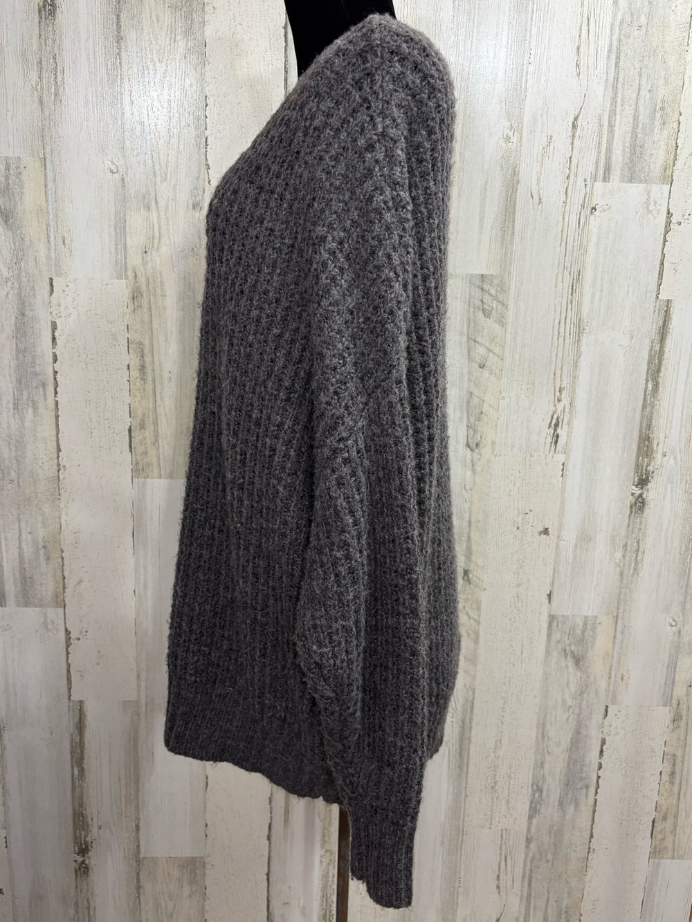 American Eagle Outfitters Whoa So Cozy Charcoal V-Neck Waffle Knit Sweater - Picture 7 of 12